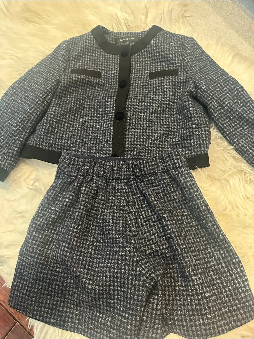 Two-Piece Houndstooth Jacket and Skort Set in Navy and Black